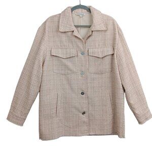 DAVI & DANI Women's Shacket Cream Tweed Buttoned Plaid Jacket Size L Oversized